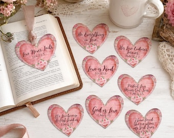 Shabby Chic-Etiketten mit rosa Herz und Bibelversen: Druckbare Collage (Digitaler Download)