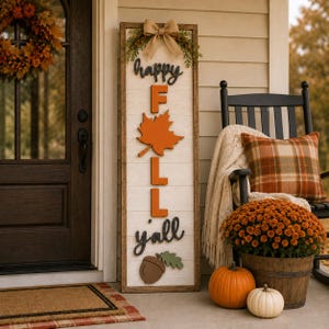 Happy Fall Y'all Porch Leaner SVG: Maple Leaf & Acorn Laser Cut SVG (Digital Download)