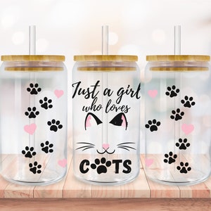 Cat Mom Glass Cup: 16oz Frosted Libbey Wrap PNG (Digital Download)