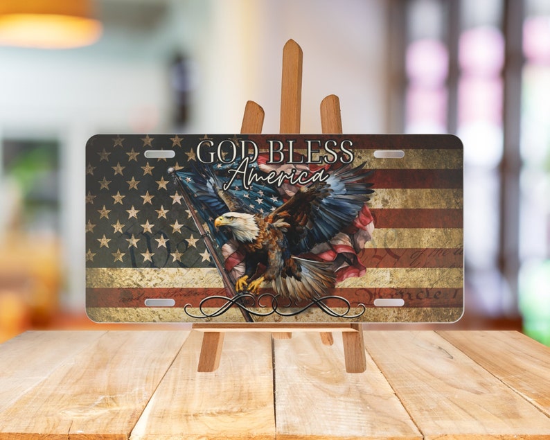 Patriotic Eagle License Plate Sublimation Design: God Bless America PNG (Digital Download) image 1