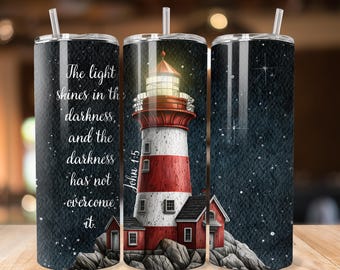 Lighthouse Scripture 20oz Tumbler Wrap: Christian Bible Verse (PNG)