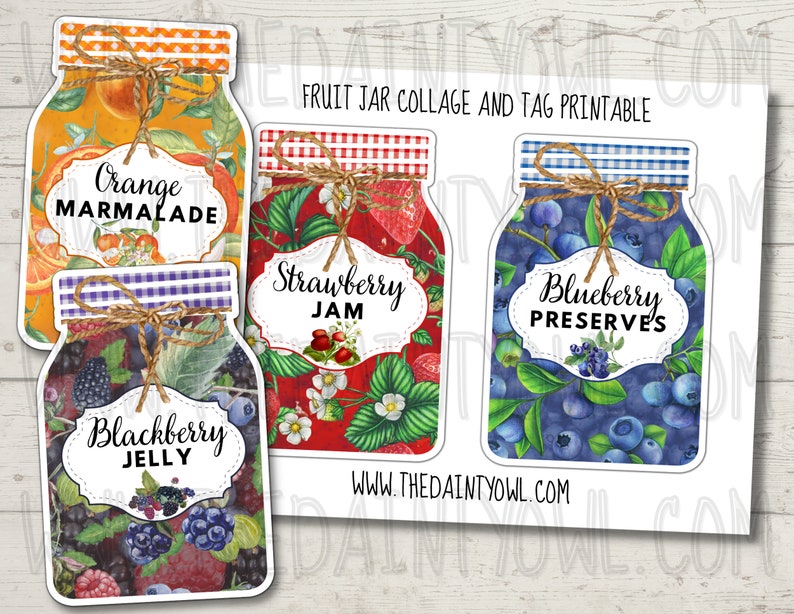 Mason Jar Printable Tags Ephemera Collage Sheet Fruits Jams - Etsy