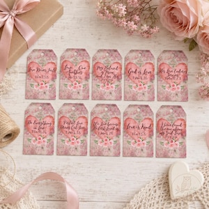 Valentine Scripture Gift Tags: Shabby Chic Pink Hearts (Digital Download)