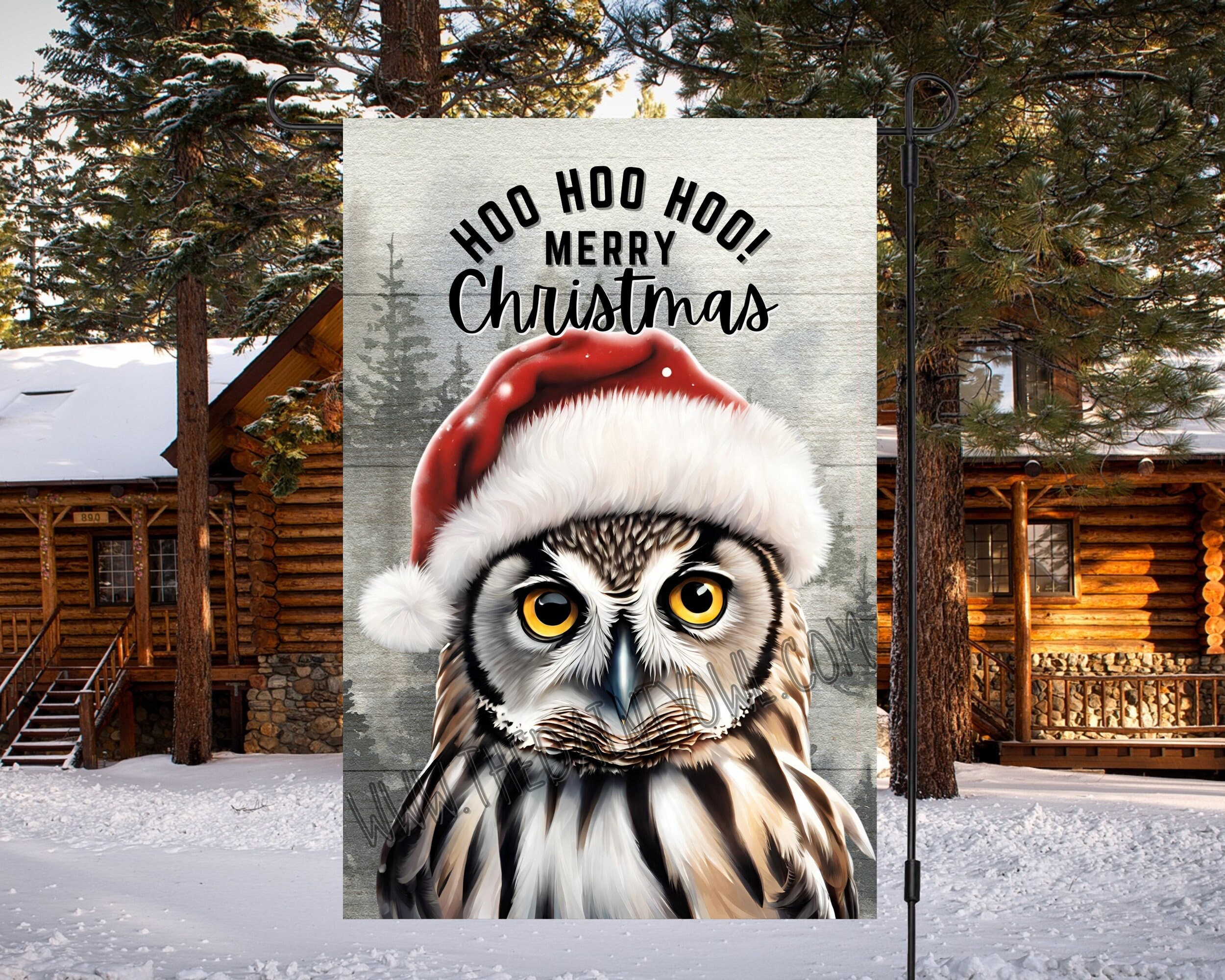 Christmas Owl Digital Flag Graphic Design 12x18 Garden Flag Sublimation Design Funny Christmas Owl F