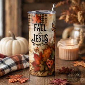 Fall for Jesus 20oz Tumbler Wrap Design: Höstlöv, Kristen tro (PNG) bild 4