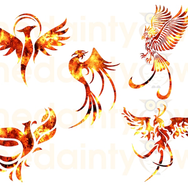 Phoenix Bird Bundle PNG Phoenix Rising Ashes PNG Phoenix Printable Phoenix Art PNG Mythological Bird Sublimation Firebird Phoenix Set of 5