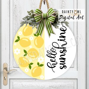 SVG/PNG- Hello Sunshine Lemons Door Round, Lemons Welcome Sign, Round Door Hanger Art, Hardboard Blank Art, Hello Sunshine Summer Lemons SVG