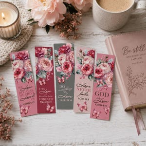 Pink Floral Christian Scripture Bookmarks (Digital Download)
