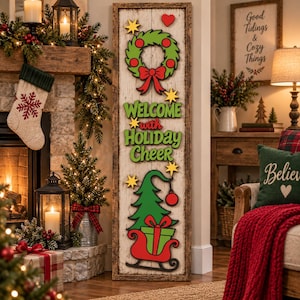 Christmas Welcome Holiday Cheer Porch Leaner Laser SVG: Retro Christmas Art PNG (Digital File)