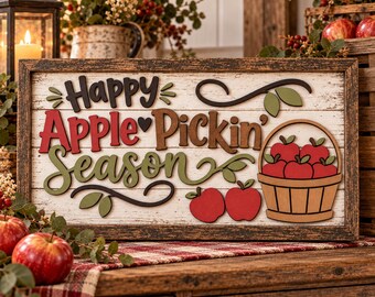 Fall Apple Basket Laser Sign SVG, Autumn Laser File xTool Design (Digital Download)