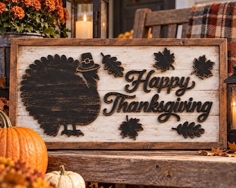 Thanksgiving Turkey Pilgrim Laser File, Thanksgiving Farmhouse Sign SVG/PNG (Digital Download)