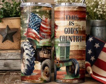 Amerikansk flagga, vintagetraktor, 20oz tumblerdesign (PNG)