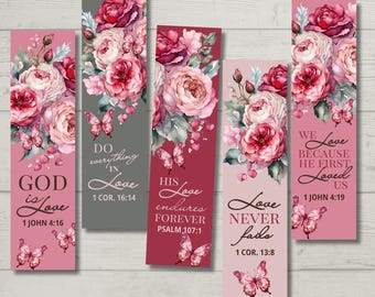 Pink Floral Christian Scripture Bookmarks (Digital Download)