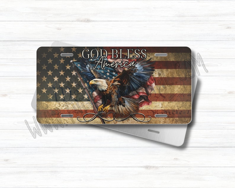 Patriotic Eagle License Plate Sublimation Design: God Bless America PNG (Digital Download) image 2