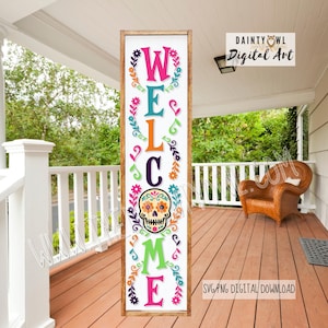 SVG/PNG- Welcome Sugar Skull Porch Leaner, Sugar Skull Digital Porch Leaner, Halloween Porch Leaner Art, Floral Sugar Skull Porch Sign SVG