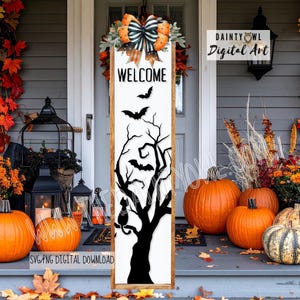SVG/PNG- Halloween Spooky Tree Porch Leaner, Welcome Tree Digital Porch Leaner, Halloween Porch Leaner Art, Halloween Welcome Tree Sign SVG