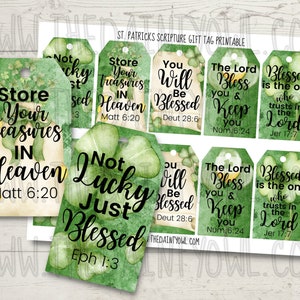 St Patrick&#39;s Day Scripture Gift Tags: Watercolor Shamrock Printable (Digital Download)