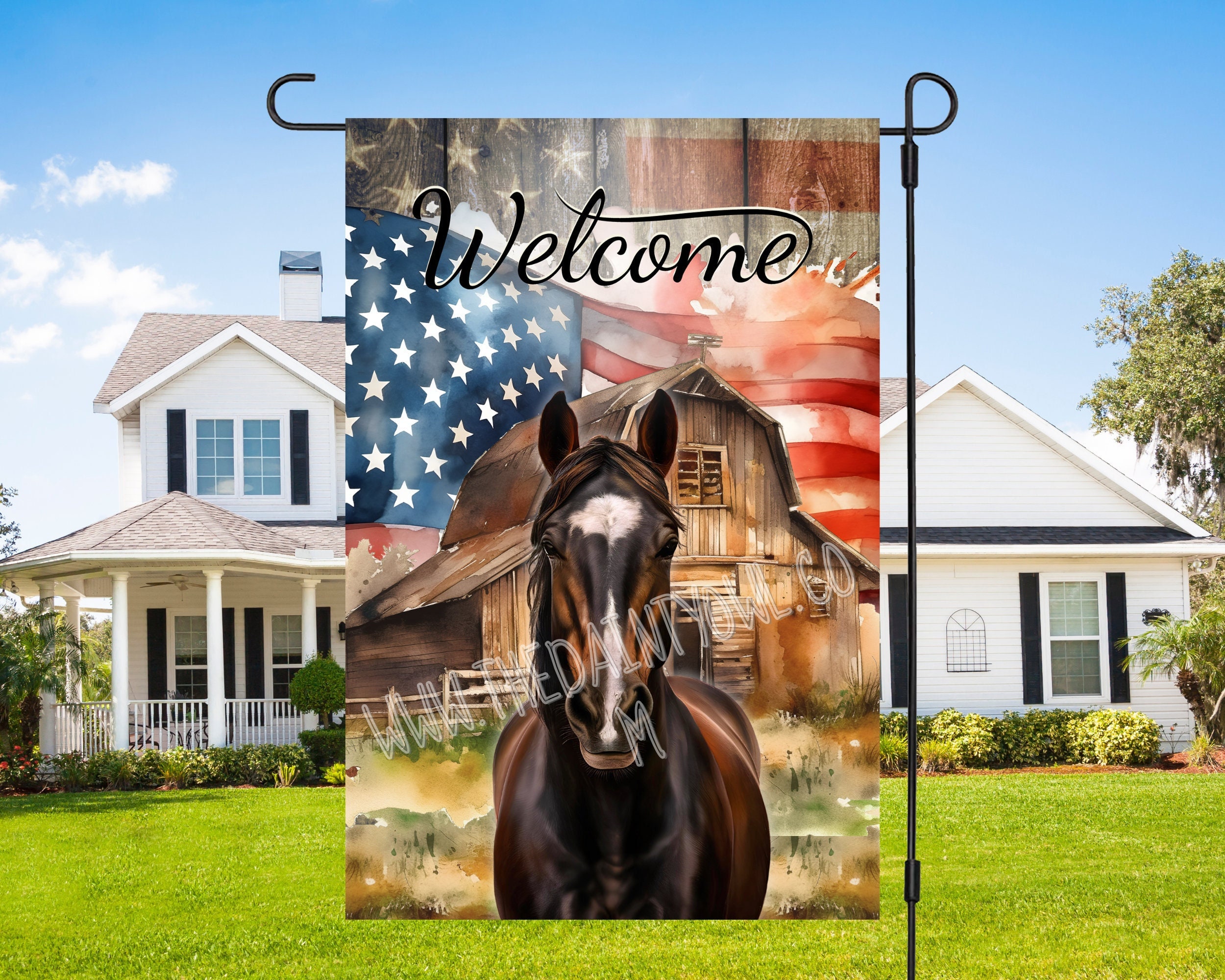 Rustic Patriotic Horse Barn Garden Flag Sublimation Design (JPG) - Etsy