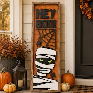Hey Boo Mummy SVG/PNG, Halloween Vertical Laser Sign (Digital Download)