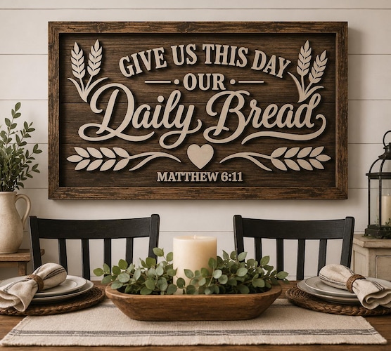 Our Daily Bread Sign SVG/PNG — Christian Farmhouse Laser Cut File