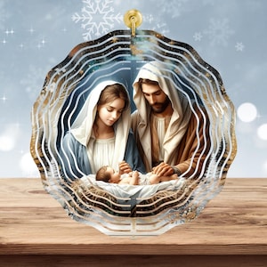 Christmas Nativity Wind Spinner Sublimation Design PNG Christian Faith Wind Spinner Sublimation PNG Nativity Scene Wind Spinner Design PNG