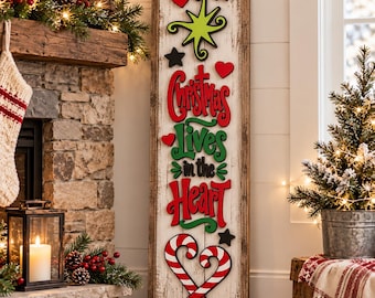 Christmas Lives in the Heart Leaner Laser File, Candy Cane Sign SVG/PNG (Digital Download)