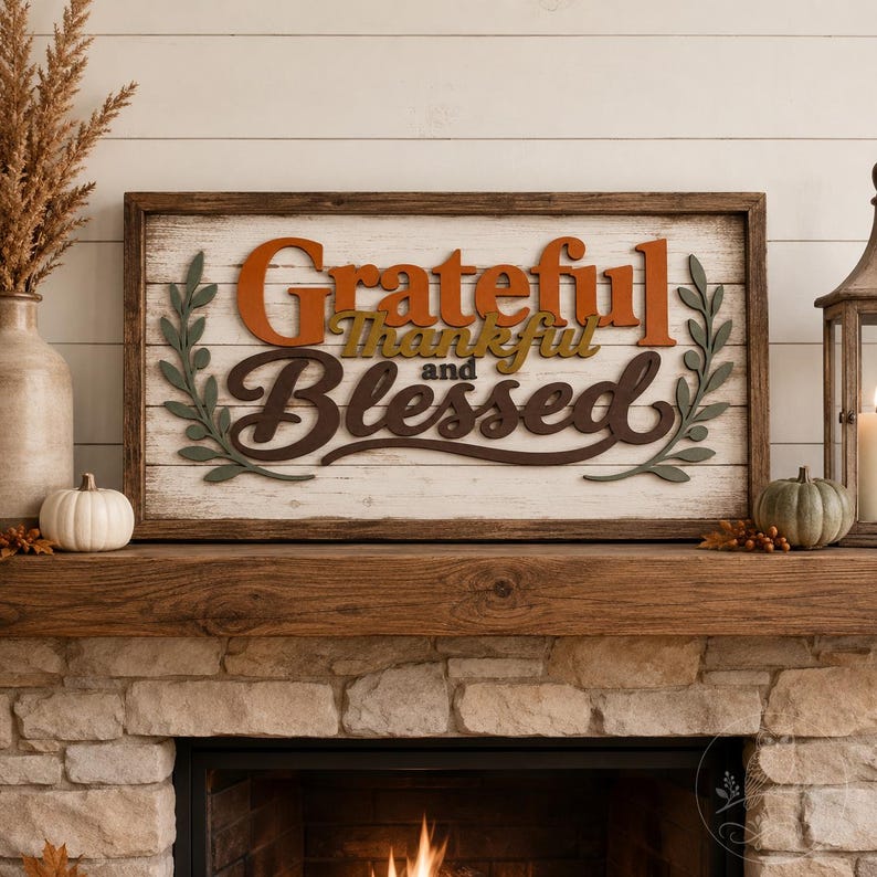 Grateful Thankful Blessed SVG, Fall Farmhouse, Laser Cut Sign DIY ...