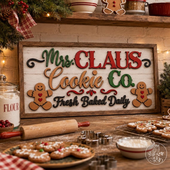 Mrs. Claus Cookie Co. SVG, Gingerbread Cookie Christmas, xTool Laser Cut File (Digital Download)