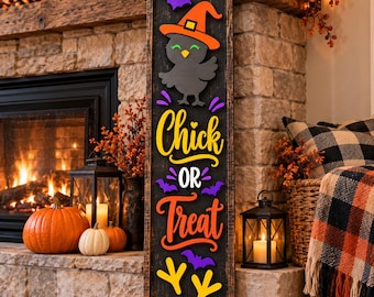 Chick or Treat Porch Leaner SVG, Spooky Chick Vertical xTool Laser Sign (Digital Download)