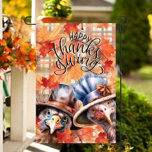 Happy Thanksgiving Day Turkey Couple Digital Flag, 13x19 Garden Flag Sublimation Design, Pilgrim Turkey Couple, Thanksgiving Autumn Flag JPG