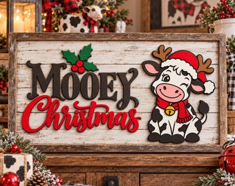 Mooey Christmas Laser File, Christmas Cow SVG/PNG Design (Digital Download)