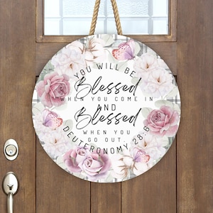 Christian Round Door Sign PNG, Christian Front Door Sign Sublimation, Christian Farmhouse Floral, Scripture Round Wreath Digital Door Sign