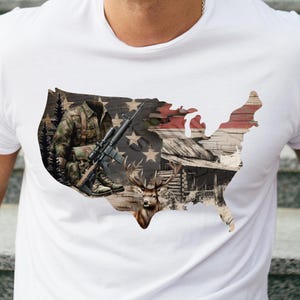Deer Hunter patriottische PNG, Amerikaanse kaartontwerp, Buck Hunter Amerikaanse kaart download png, patriottische Hunter shirt, Deer Buck Hunter digitaal bestand