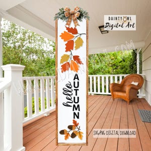 Hello Autumn SVG: Leaves & Acorns Porch Sign (Digital Download)