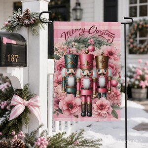 Pink Nutcracker Christmas Garden Flag Design (Digital JPG)