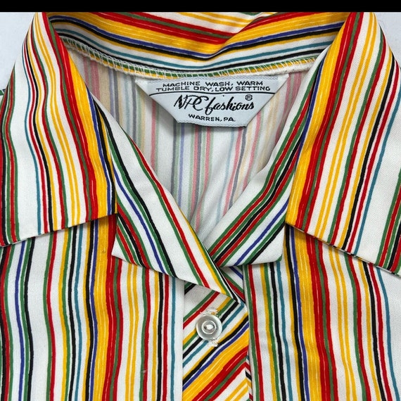 Vintage 70s Colorful Rainbow Striped Collared Mod… - image 2