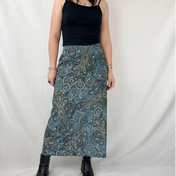 Vintage 90s Blue & Brown Paisley Pattern A Line M… - image 3