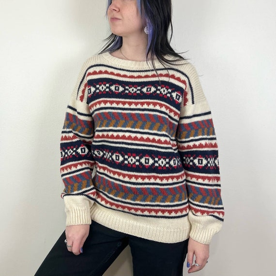 Vintage 80s Colorful Striped Patterned Sweater