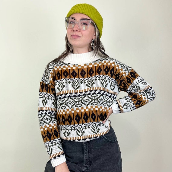 Vintage 80s Striped & Diamonds Pattern Sweater - image 1