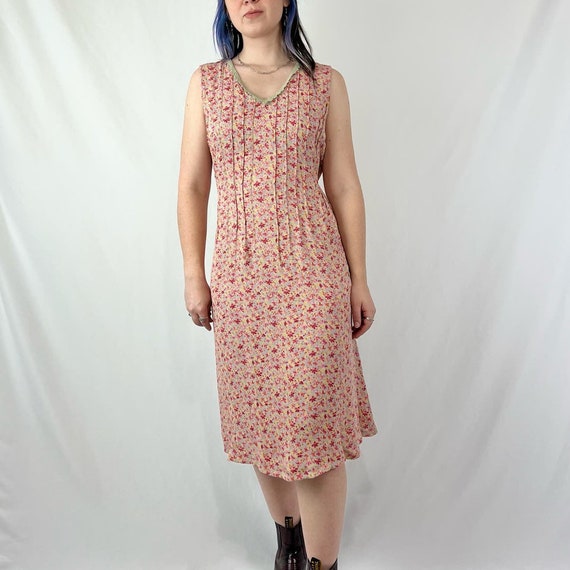 Vintage 90s Light Pink & Yellow Sleeveless Floral… - image 3