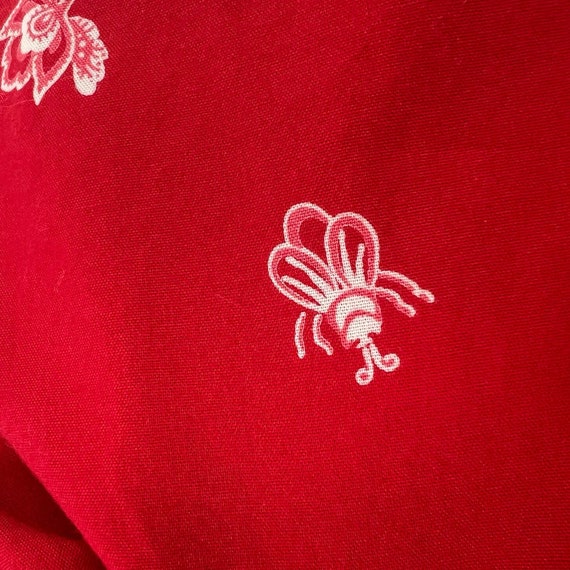 Vintage 90s Red Bandana Style Floral & Bug Print … - image 6
