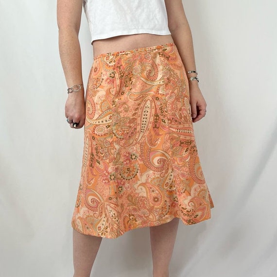 Vintage 90s Orange Colorful Paisley Pattern Midi … - image 1