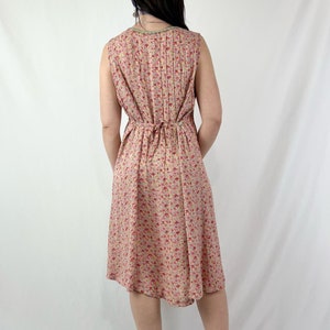 Vintage 90s Light Pink & Yellow Sleeveless Floral Print Midi Dress M L image 5