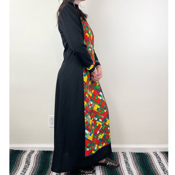 Vintage 60s Colorful Squares Abstract Print Maxi … - image 5