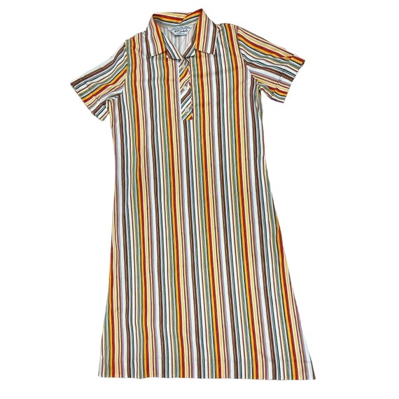 Vintage 70s Colorful Rainbow Striped Collared Mod… - image 7