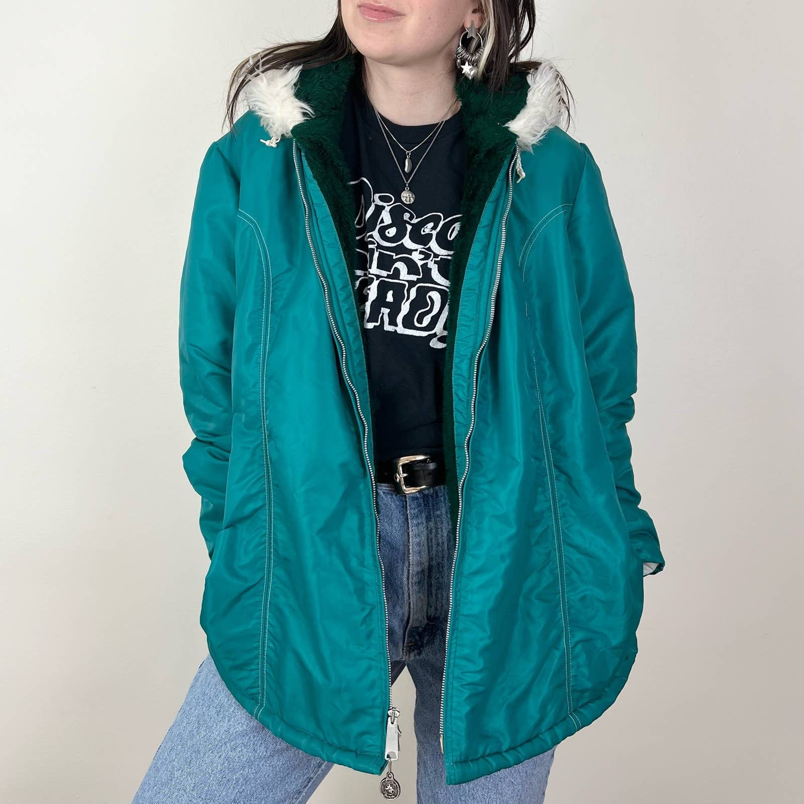Vintage 60s Teal Green Ski Puffer Jacket With White Faux Fur Hood - Etsy