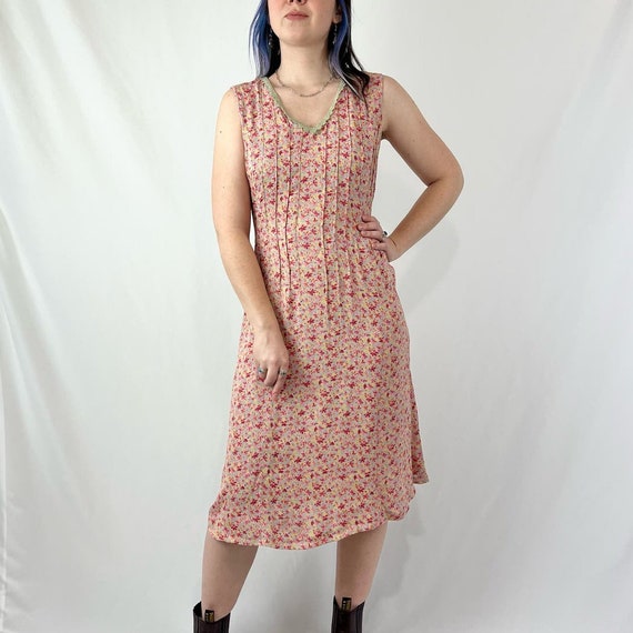 Vintage 90s Light Pink & Yellow Sleeveless Floral… - image 1