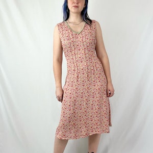 Vintage 90s Light Pink & Yellow Sleeveless Floral Print Midi Dress M L image 4