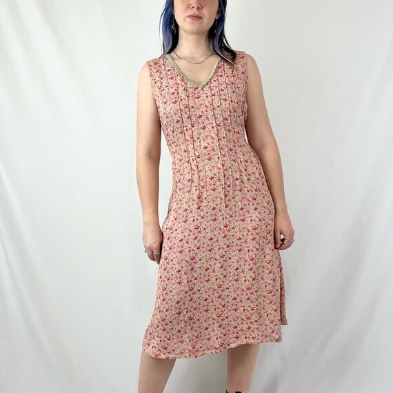 Vintage 90s Light Pink & Yellow Sleeveless Floral… - image 4