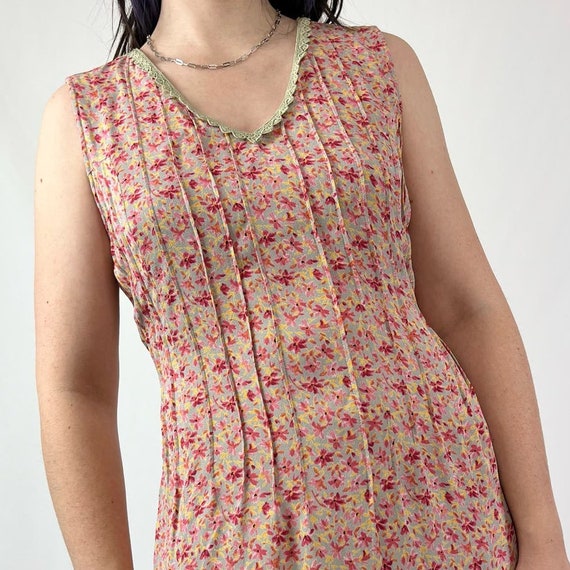 Vintage 90s Light Pink & Yellow Sleeveless Floral… - image 2